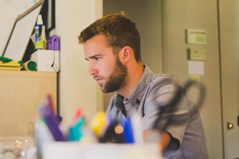man, work, desk, business
