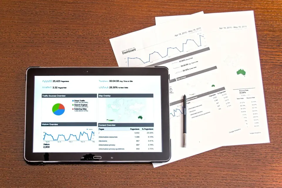 Financial charts and analysis documents on a desk