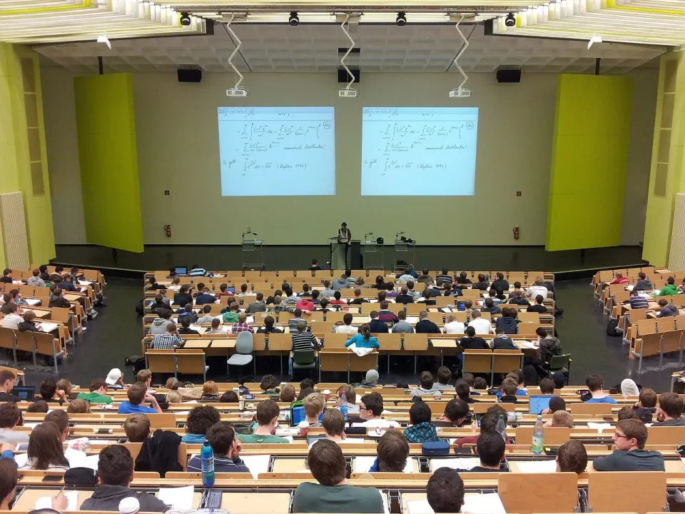 Students in a university lecture hall