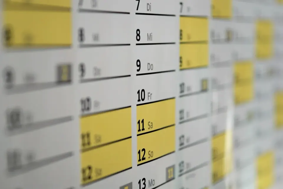 A calendar page showing dates for planning deadlines
