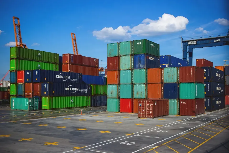 Stacked cargo containers at a shipping port